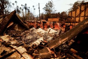 Burnt-down house after the Eaton Fire with property damage and homeowners needing fire attorney